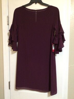 Vince Camuto Burgundy Ruffle Sleeve Party Dress~NWT~Size 8